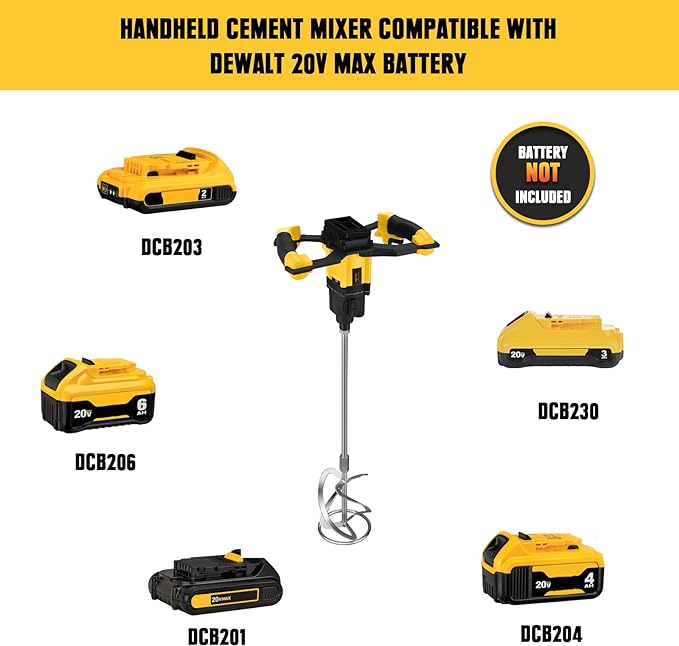 Mellif Cordless Mud Mixer for Dewalt 20V Max Battery (Battery Not Included) - FordWalt