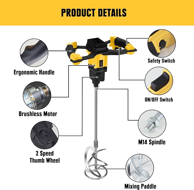 Mellif Cordless Mud Mixer for Dewalt 20V Max Battery Battery Not