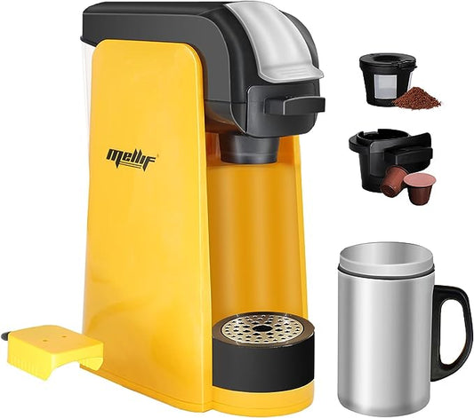 FORDWALT Portable Black Yellow Coffee Maker for Dewalt 20V Battery (Battery Not Included), 2 in 1 Single Cup Brewer for K-Cup Pods and Ground Coffee, Coffee Brewer for Outdoor Camping, Hiking,Picnics,Travel, Home - FordWalt