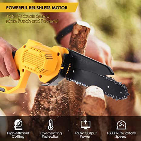 Mini Chainsaw 6-Inch with 2 Battery, Cordless power chain saws